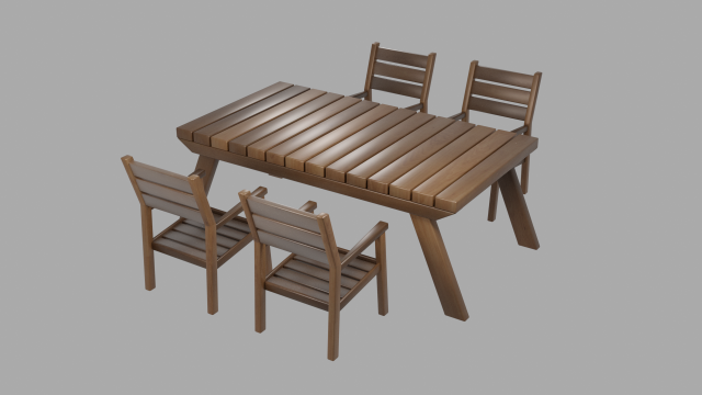 outdoor wooden patio dining set 3D Модель .c4d .max .obj .3ds .fbx .stl .blend 