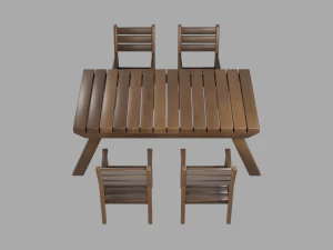 outdoor wooden patio dining set 3D Model