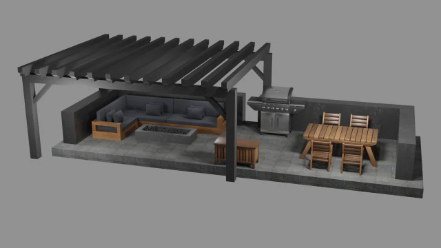 outdoor patio asset collection scene 3D Model .c4d .max .obj .3ds .fbx .stl .blend 