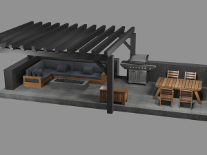 outdoor patio asset collection scene 3D मॉडल