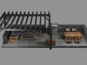 outdoor patio asset collection scene 3D Model