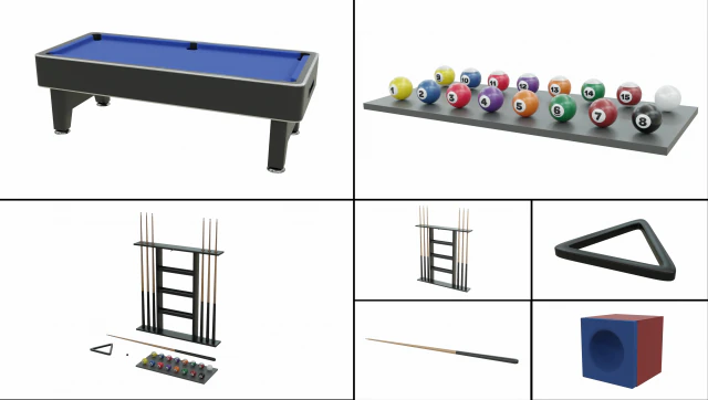 pool table collection 3D Model .c4d .max .obj .3ds .fbx .stl .blend 