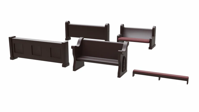 church pew furniture set 3D Model .c4d .max .obj .3ds .fbx .stl .blend 