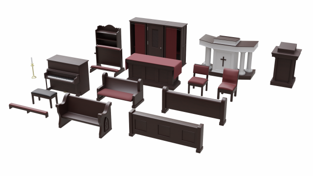 church furniture asset collection Model 3D .c4d .max .obj .3ds .fbx .stl .blend 