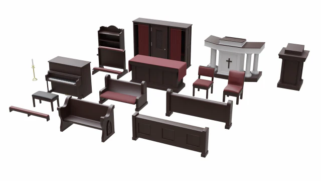 church furniture asset collection 3D Model .c4d .max .obj .3ds .fbx .stl .blend 