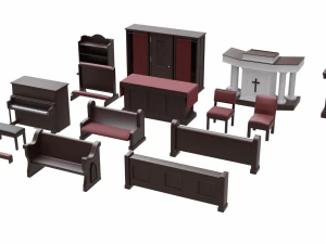 cole&ccedil;&atilde;o de ativos de m&oacute;veis de igreja Modelo 3D