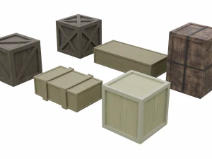 berbagai macam koleksi peti kayu poli rendah Model 3D