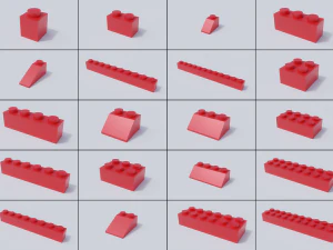 kolekcja klock&oacute;w LEGO - standardowe klocki Model 3D