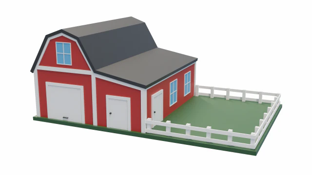 Barn With Pen 3D Model .c4d .max .obj .3ds .fbx .stl .blend 