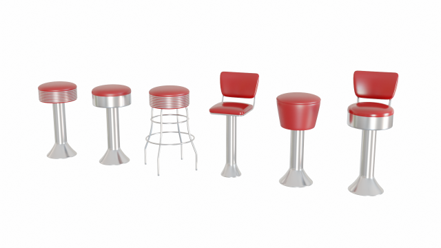 Retro Bar Stool Collection 3D 모델 .c4d .max .obj .3ds .fbx .stl .blend 