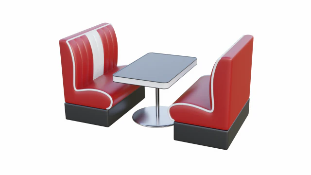 Retro Diner Booth and Table Set 3D Model .c4d .max .obj .3ds .fbx .stl .blend 