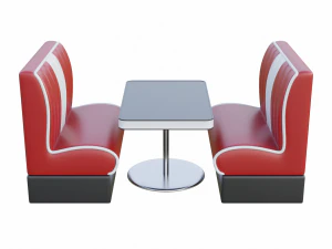 Retro Diner Booth and Table Set 3D Model