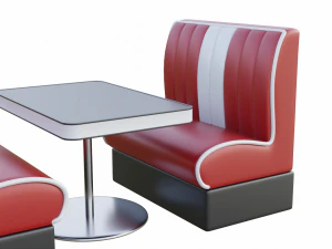 Retro Diner Booth and Table Set 3D Model