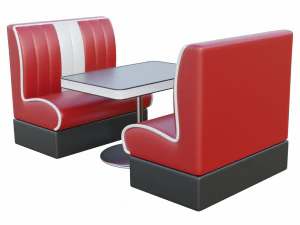 Retro Diner Booth and Table Set 3D Model