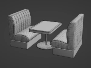 Retro Diner Booth and Table Set 3D Model