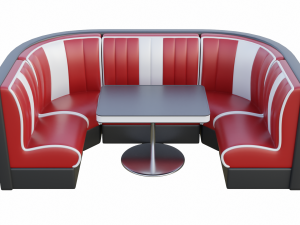 Retro Diner Square Booth Set 3D Model