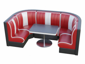 Retro Diner Square Booth Set 3D Model