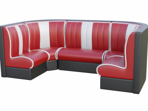 Retro Diner Square Booth Set 3D Model