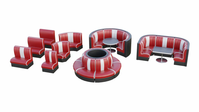 Retro Diner Booth Collection 3D Model .c4d .max .obj .3ds .fbx .stl .blend