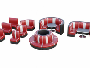 Retro Diner Booth Collection 3D Model