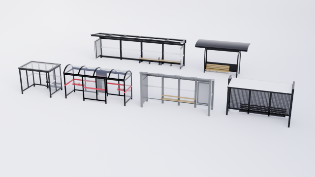 Bus Stop Shelter Collection Model 3D .c4d .max .obj .3ds .fbx .stl .blend 