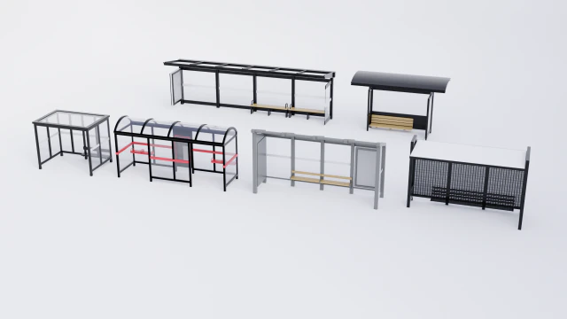Bus Stop Shelter Collection 3D Model .c4d .max .obj .3ds .fbx .stl .blend 