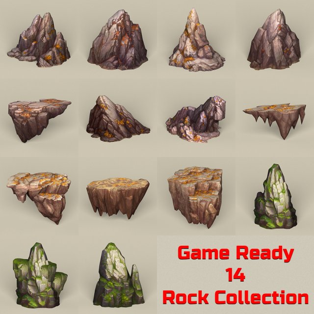 game ready stone rocks collection 3D 모델 .c4d .max .obj .3ds .fbx .stl .blend 