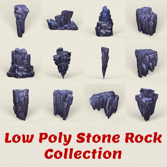 low poly stone rock collection 3Dモデル .c4d .max .obj .3ds .fbx .stl .blend