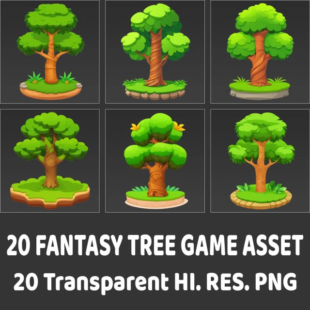 20 Fantasy Tree Game Asset CG Textures .c4d .max .obj .3ds .fbx .stl .blend 