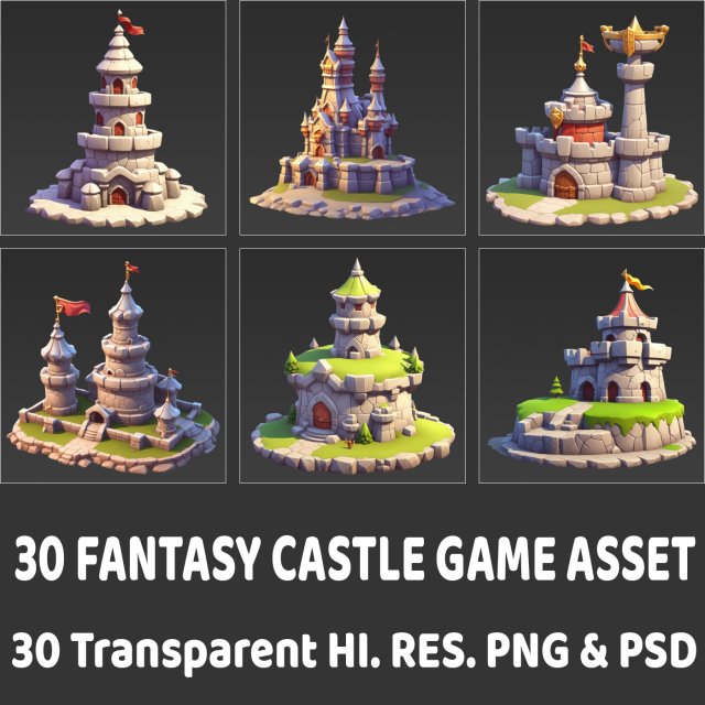 30 Fantasy Castle Game Asset Texturas CG .c4d .max .obj .3ds .fbx .stl .blend 