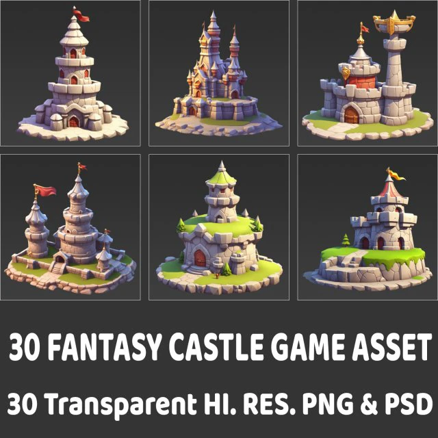 30 Fantasy Castle Game Asset CG Textures .c4d .max .obj .3ds .fbx .stl .blend