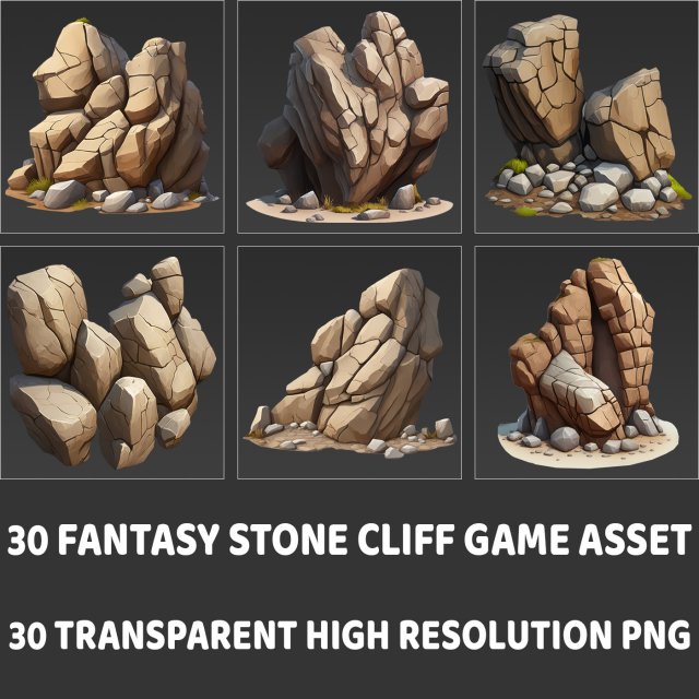 30 Fantasy Stone Cliff Game Asset CG 텍스쳐 .c4d .max .obj .3ds .fbx .stl .blend 