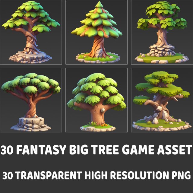 30 Fantasy Big Tree Game Asset CG Tekstury .c4d .max .obj .3ds .fbx .stl .blend 