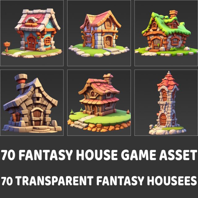70 Fantasy House Game Asset CG テクスチャ .c4d .max .obj .3ds .fbx .stl .blend 