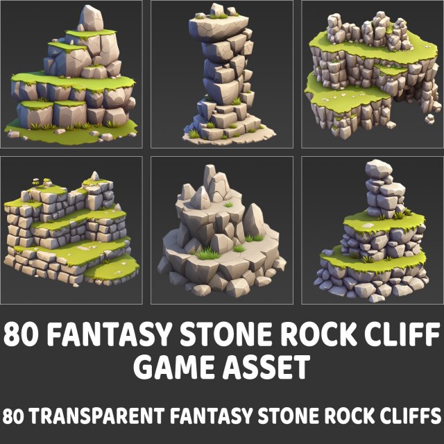 80 Fantasy Stone Rock Cliff Game Asset Texturas CG .c4d .max .obj .3ds .fbx .stl .blend 
