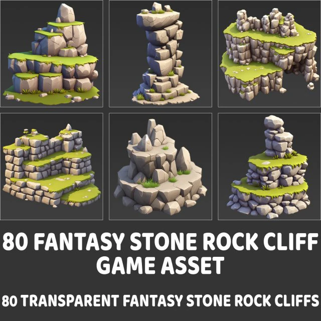 80 Fantasy Stone Rock Cliff Game Asset CG Textures .c4d .max .obj .3ds .fbx .stl .blend