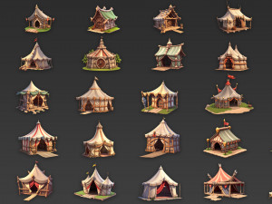 60 Fantasy Medieval Tent House Game Asset CG Texturen