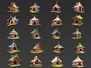 60 Fantasy Medieval Tent House Game Asset CG Texturen