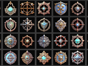 100 Fantasy Medieval Badges Game Asset CG Textures