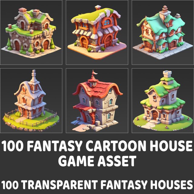100 Fantasy Cartoon House Home Building Game Asset CG Textures .c4d .max .obj .3ds .fbx .stl .blend 