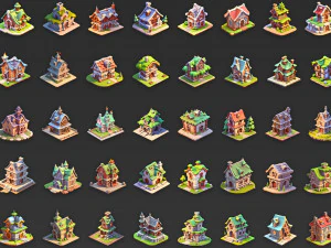 100 Fantasy-Cartoon-Hausbauspiel-Assets CG Texturen