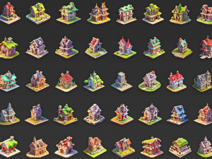 100 Fantasy Cartoon House Home Building Game Asset CG Textures