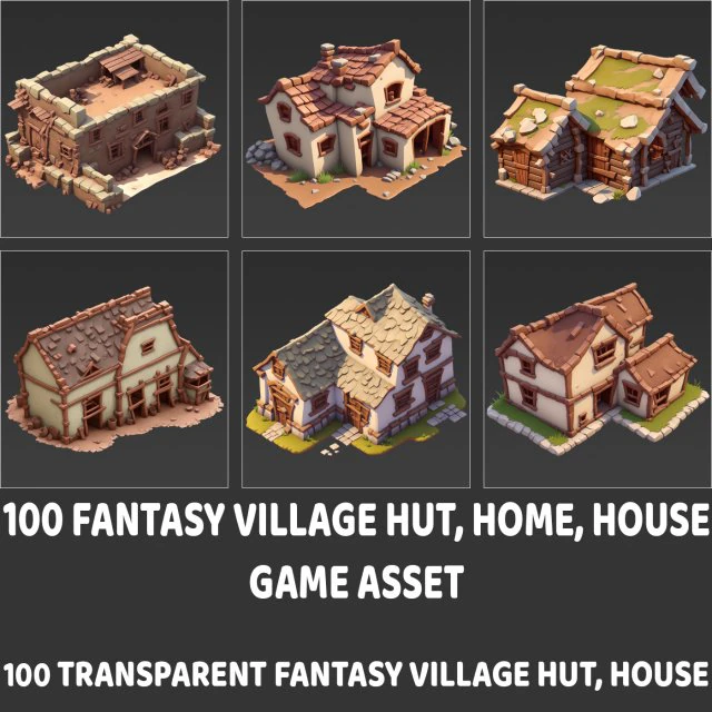100 Fantasy Village Hut Home House Building Game Asset CG Textures .c4d .max .obj .3ds .fbx .stl .blend 