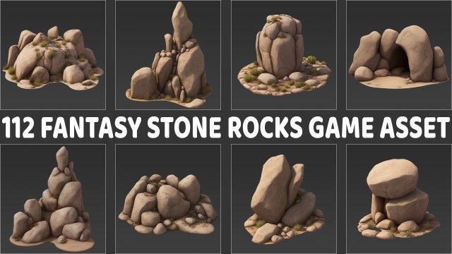 112 Fantasy Stone Rocks Game Asset CG टेक्स्चर्स .c4d .max .obj .3ds .fbx .stl .blend 