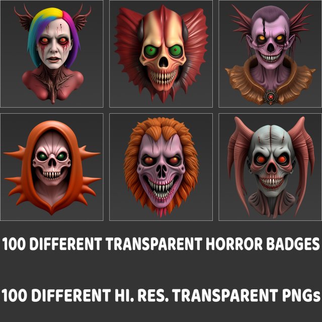 100 Fantasy Horror Badge Game Assets CG 纹理 .c4d .max .obj .3ds .fbx .stl .blend 