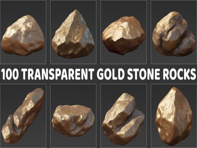 100 Gold Stone Rock 2D Game Asset CG Textures .c4d .max .obj .3ds .fbx .stl .blend 