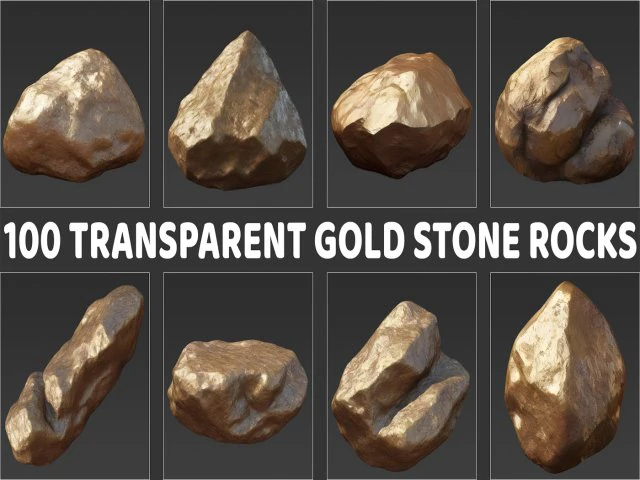 100 Gold Stone Rock 2D Game Asset CG Textures .c4d .max .obj .3ds .fbx .stl .blend