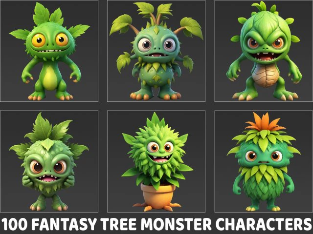100 Fantasy Tree Monster Characters 2D Game Asset CG Textures .c4d .max .obj .3ds .fbx .stl .blend 