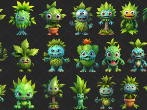 100 Fantasy Tree Monster Characters 2D Game Asset CG Textures