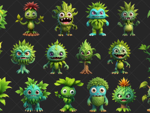 100 Fantasy Tree Monster Characters 2D Game Asset CG Texturen